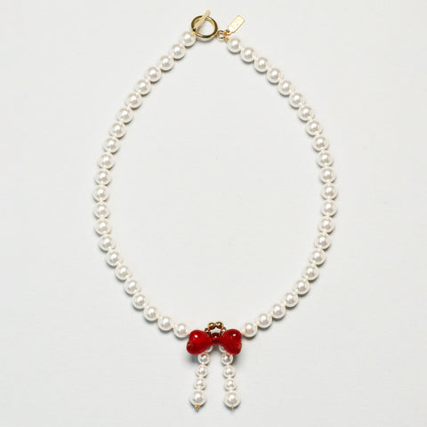 Ribbon collar necklace - red