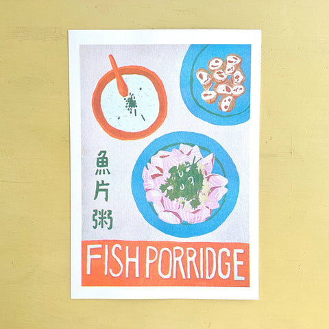 A4 Risograph Art Print: Fish Porridge