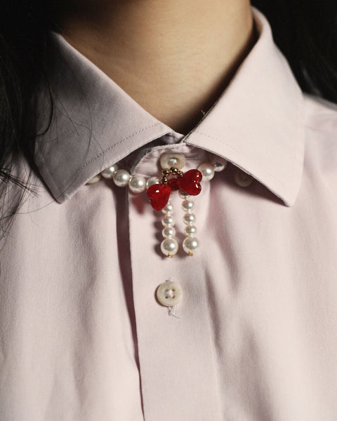 Ribbon collar necklace - red