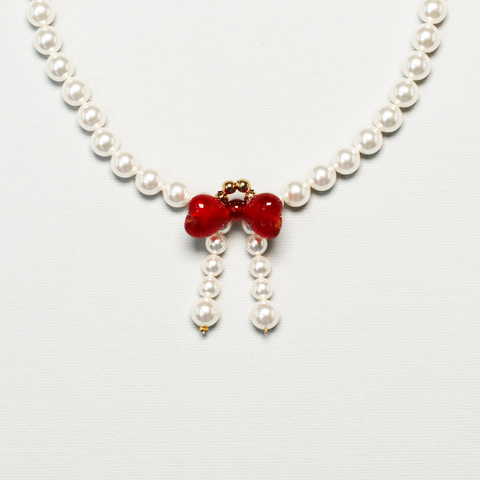 Ribbon collar necklace - red